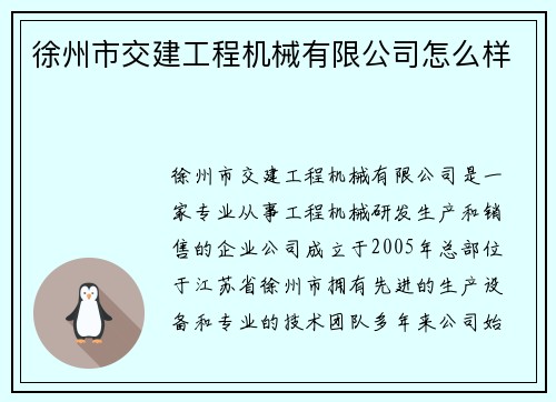 徐州市交建工程机械有限公司怎么样